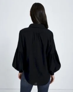 7 For All Mankind Balloon Sleeve Crepe Top In Jet Black -Sleek Fit Style 04f668f55ba7d01af46b0c85828f5b2f