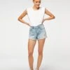 7 For All Mankind Monroe Cut-Off Short In Cosmic Blue Rigid -Sleek Fit Style 08426a90a5db5c2864f8c72fc51374d3