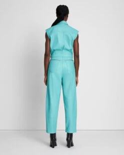 7 For All Mankind Leather Sleeveless Balloon Jumpsuit In Atlantis -Sleek Fit Style 107e9b21bc86d3850141eaa51c500e11