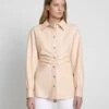 7 For All Mankind Faux Leather Cinched Waist Button Up Shirt In Nude -Sleek Fit Style 1261888a53e1ee12ba2fb83f6ae9952b