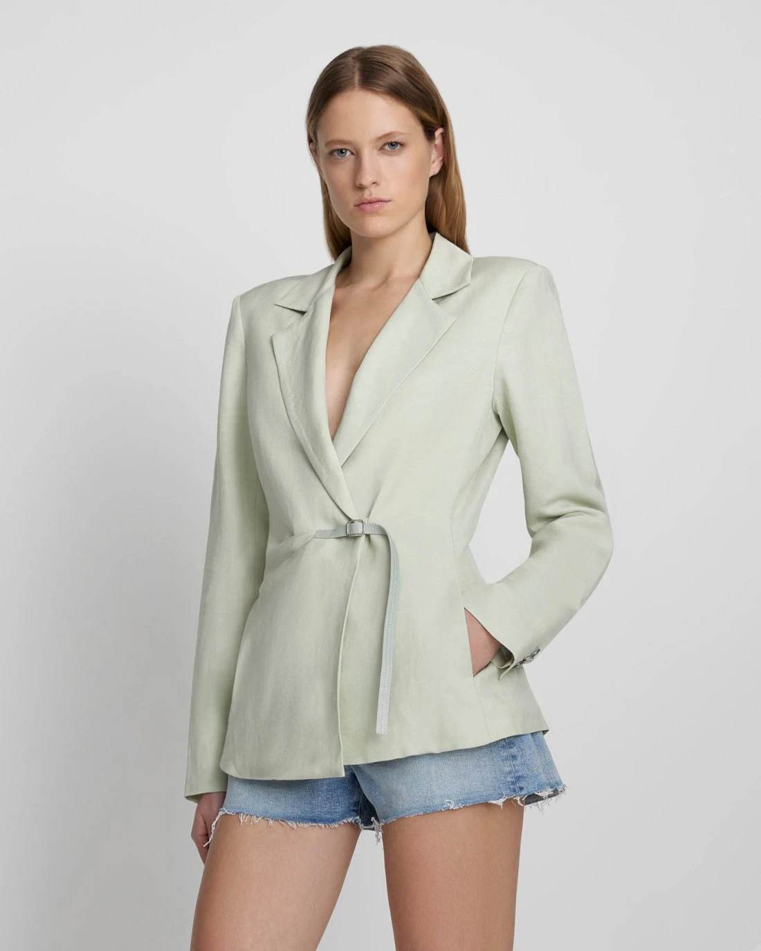 7 For All Mankind Tailored Linen Blazer In Seafoam 3 7 For All Mankind Tailored Linen Blazer In Seafoam