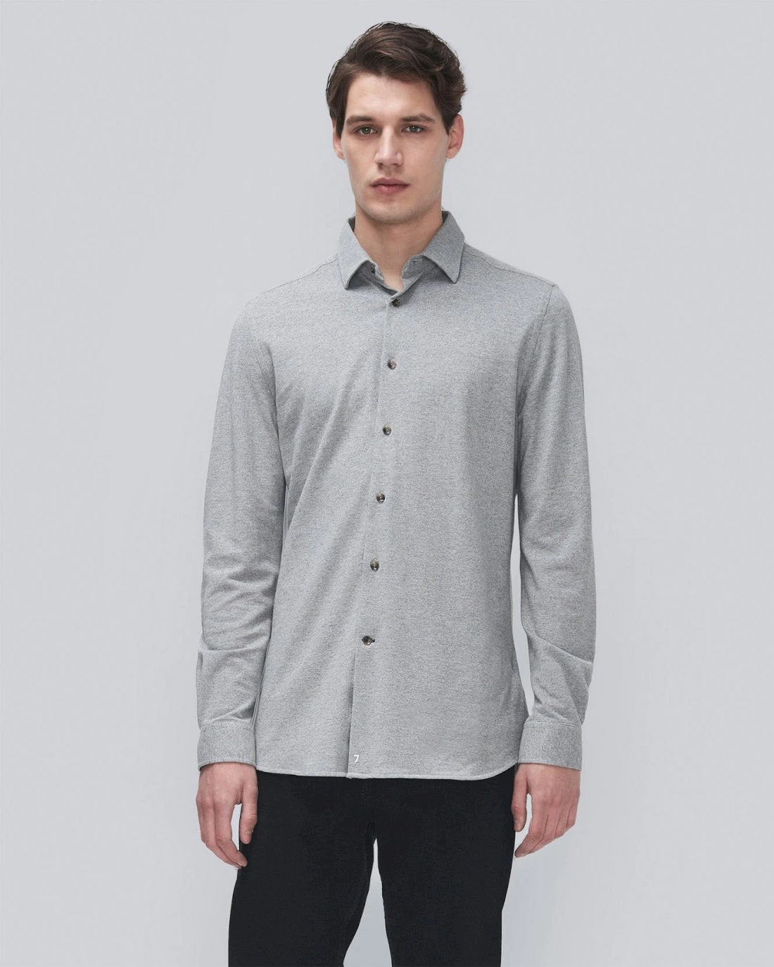 7 For All Mankind Pique Knit Button Down In Heather Grey 3 7 For All Mankind Pique Knit Button Down In Heather Grey