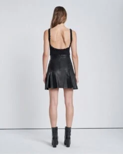 7 For All Mankind Leather Skater Skirt In Black -Sleek Fit Style 1d2fa8c3e9ada13a10b939411383a336