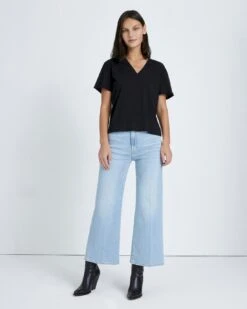 7 For All Mankind V-Neck Tee In Black -Sleek Fit Style 1e9504a1ca4cdb47cbb387ddaeeabe28