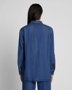 7 For All Mankind Denim Lustre Classic Shirt In Dark Indigo -Sleek Fit Style 2250ff3ed834e854e88eb7c163e6f488