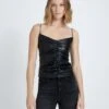 7 For All Mankind Faux Leather Ruched Cami In Black