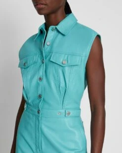 7 For All Mankind Leather Sleeveless Balloon Jumpsuit In Atlantis -Sleek Fit Style 287b1beebb119b5b97bb291a554ee463