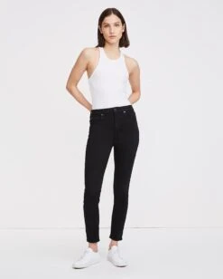 7 For All Mankind Slim Illusion High Waist Ankle Skinny In Luxe Black