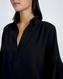 7 For All Mankind Balloon Sleeve Crepe Top In Jet Black -Sleek Fit Style 38240aca14b47f4d0cfdae0bae6dfe82