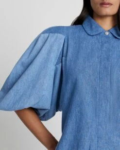 7 For All Mankind Puff Sleeve Denim Top In Star Patchwork -Sleek Fit Style 3dc30f6b567fd4786b2e042e68b5f30d