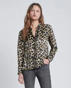 7 For All Mankind Silk Button-Up Shirt In Leopard