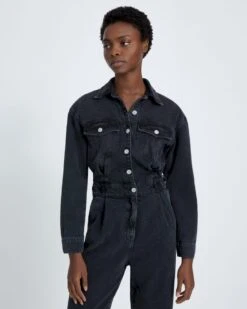 7 For All Mankind Balloon Sleeve Jumpsuit In Night Iris -Sleek Fit Style 499464222265ac8d158b4ccf83669cec