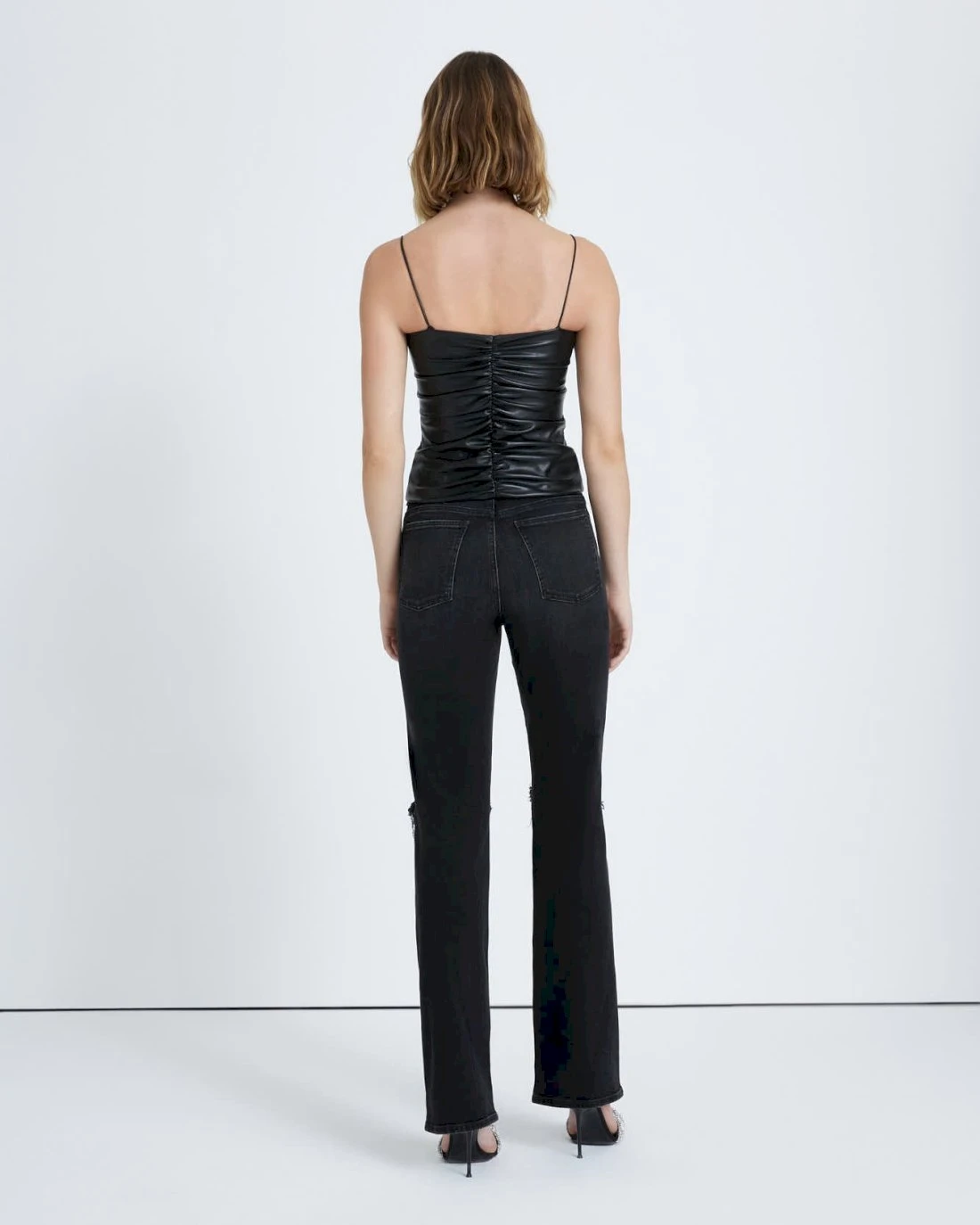 7 For All Mankind Faux Leather Ruched Cami In Black 6 7 For All Mankind Faux Leather Ruched Cami In Black - Image 4