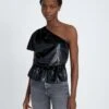 7 For All Mankind One Shoulder Ruffle Blouse In Black Shine -Sleek Fit Style 6000c635661e67f352905996a2972e58