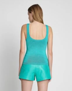 7 For All Mankind High Shine Quarter Zip Ribbed Tank In Atlantis -Sleek Fit Style 6074af68915ab1ba5cf6f9b03da5692b