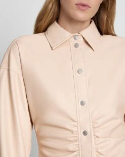 7 For All Mankind Faux Leather Cinched Waist Button Up Shirt In Nude -Sleek Fit Style 64258da1357c416c9b1965ae7c889618