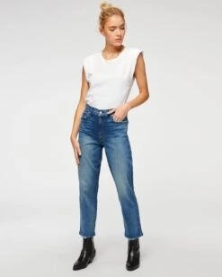 7 For All Mankind High Waist Cropped Straight In Distressed Authentic Light -Sleek Fit Style 702db15422490797f82310ea6d886414