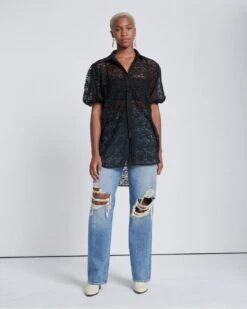 7 For All Mankind Puff Sleeve Lace Button-Up Tunic In Black 8 7 For All Mankind Puff Sleeve Lace Button-Up Tunic In Black -Sleek Fit Style 783b9c2d3d8780a670eec49afa3039b7