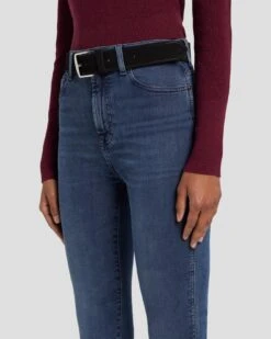 7 For All Mankind Classic Suede Belt In Black -Sleek Fit Style 7A655638 BLK 2