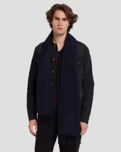 7 For All Mankind Cashmere Blend Scarf In Navy -Sleek Fit Style 7A989406 NVY 1
