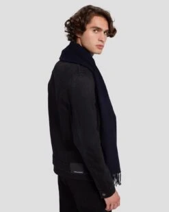 7 For All Mankind Cashmere Blend Scarf In Navy -Sleek Fit Style 7A989406 NVY 4