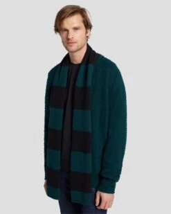 7 For All Mankind Wool Striped Scarf In Hunter Green -Sleek Fit Style 7AS7M55S HUG 3