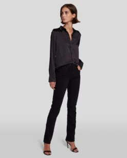 7 For All Mankind B(air) Kimmie Straight In Rinsed Black -Sleek Fit Style 7E027C43 RNS 6