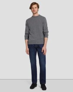 7 For All Mankind Cashmere Crew Sweater In Heather Grey -Sleek Fit Style 7M001209 HEA 3