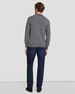 7 For All Mankind Cashmere Crew Sweater In Heather Grey -Sleek Fit Style 7M001209 HEA 4