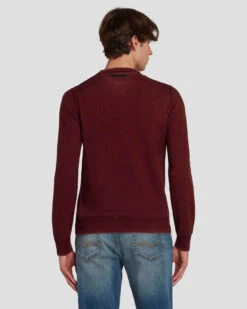 7 For All Mankind Merino Wool Sweater In Mulberry -Sleek Fit Style 7M001M16 MYB 4