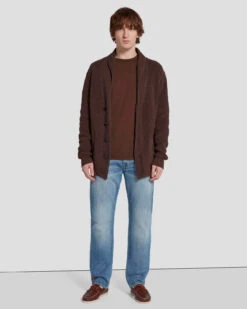 7 For All Mankind Shawl Cardigan In Chestnut -Sleek Fit Style 7M003Y34 CTT 6