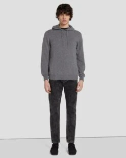 7 For All Mankind Cashmere Hoodie In Heather Grey -Sleek Fit Style 7M209209 HEA 3