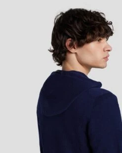 7 For All Mankind Cashmere Hoodie In Navy -Sleek Fit Style 7M209209 NVY 5