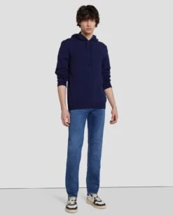 7 For All Mankind Cashmere Hoodie In Navy -Sleek Fit Style 7M209209 NVY 6