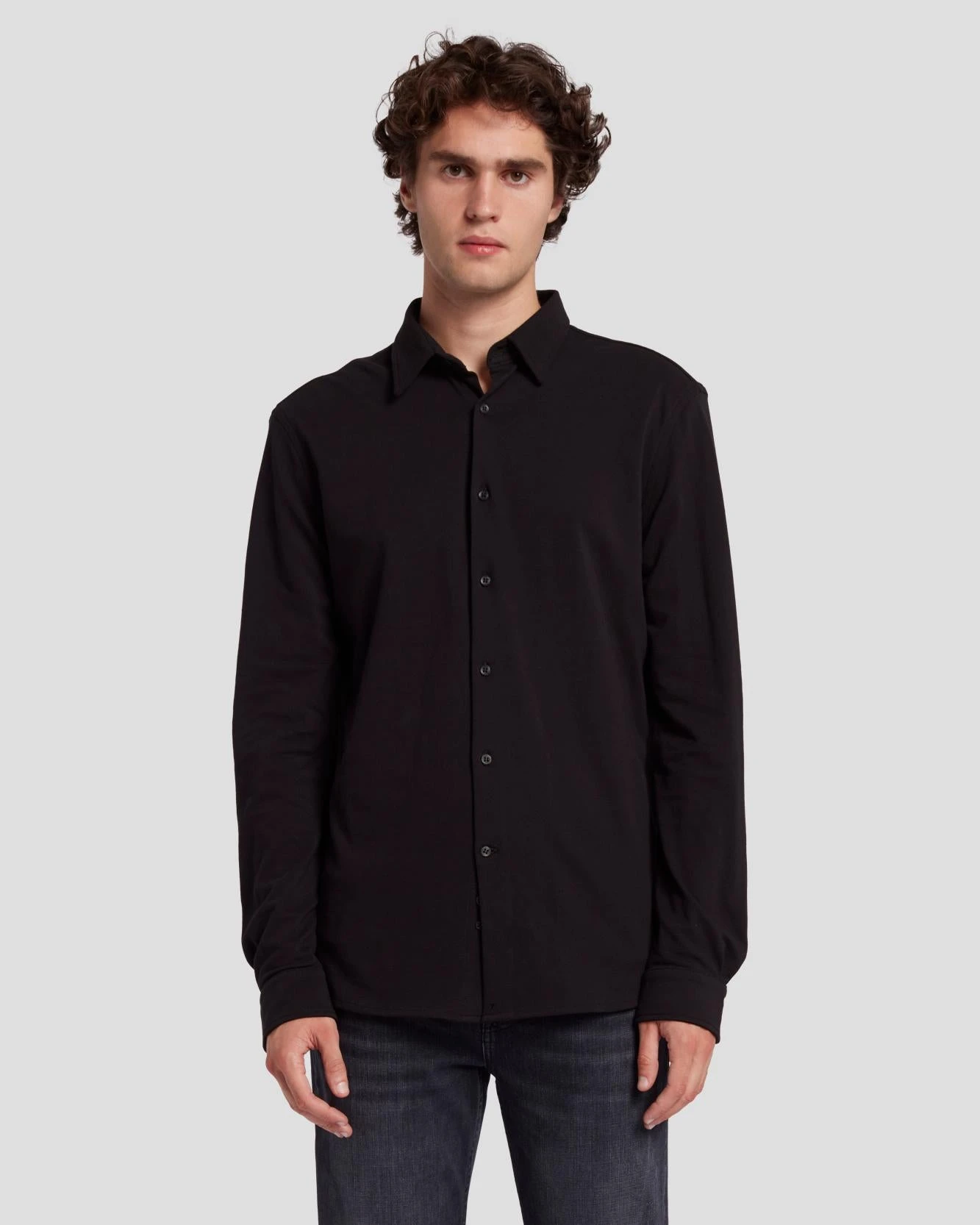 7 For All Mankind Pique Knit Button Down In Black 3 7 For All Mankind Pique Knit Button Down In Black