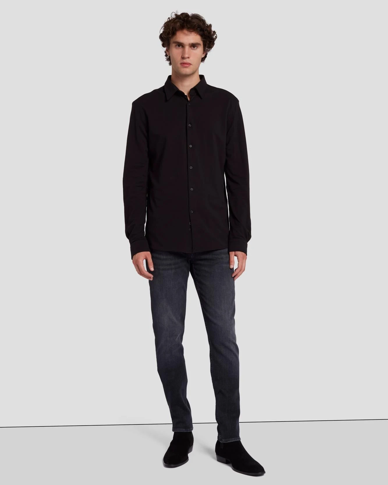 7 For All Mankind Pique Knit Button Down In Black 4 7 For All Mankind Pique Knit Button Down In Black - Image 2