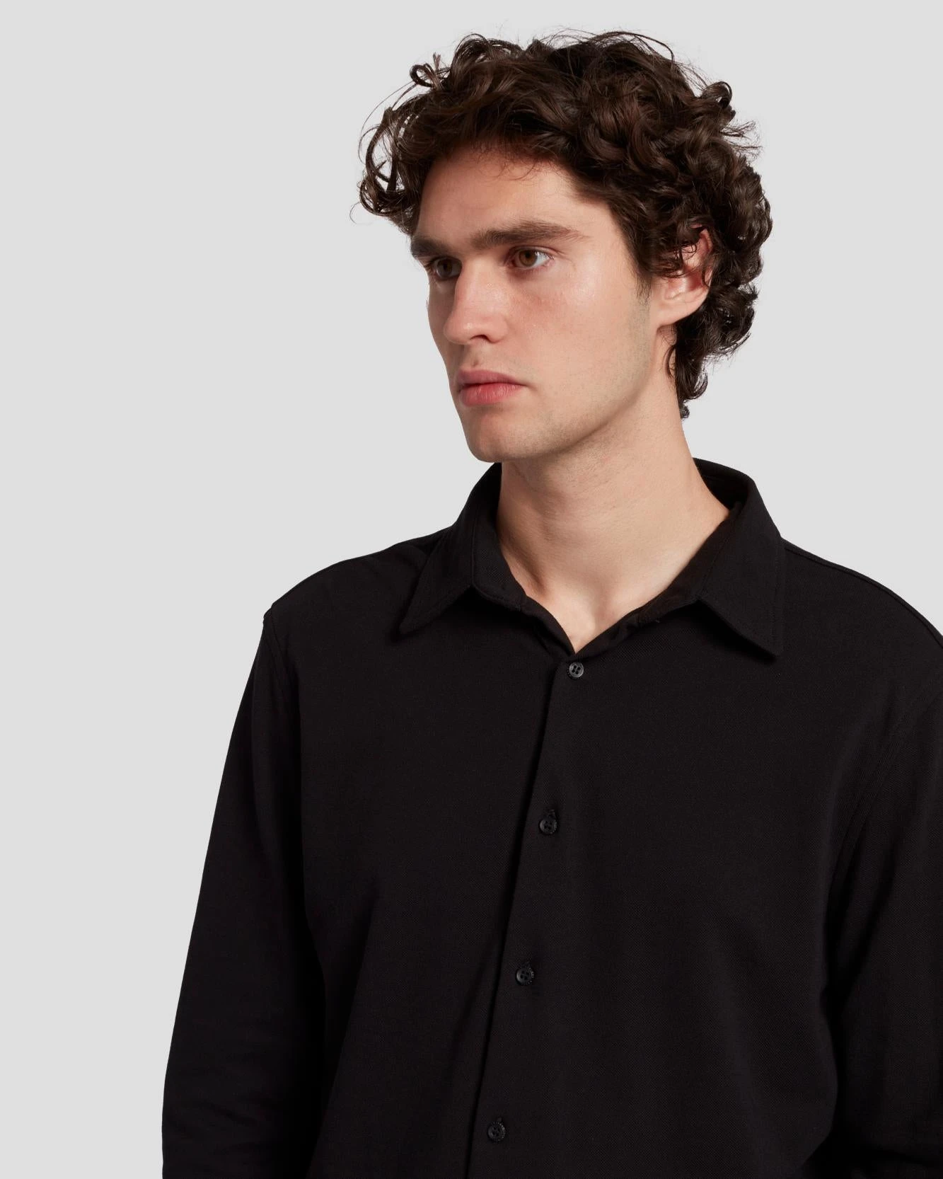 7 For All Mankind Pique Knit Button Down In Black 5 7 For All Mankind Pique Knit Button Down In Black - Image 3