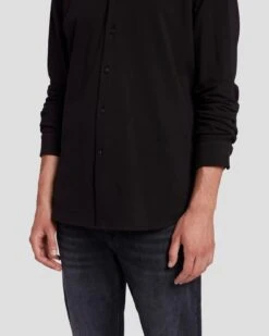 7 For All Mankind Pique Knit Button Down In Black 12 7 For All Mankind Pique Knit Button Down In Black -Sleek Fit Style 7M260340 BLK 5