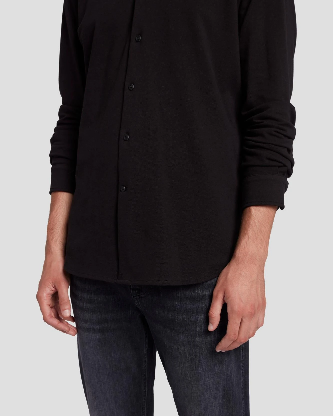7 For All Mankind Pique Knit Button Down In Black 7 7 For All Mankind Pique Knit Button Down In Black - Image 5