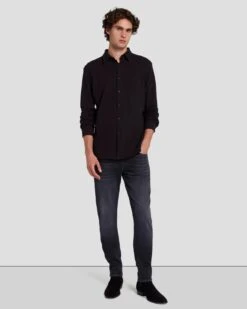 7 For All Mankind Pique Knit Button Down In Black 13 7 For All Mankind Pique Knit Button Down In Black -Sleek Fit Style 7M260340 BLK 6