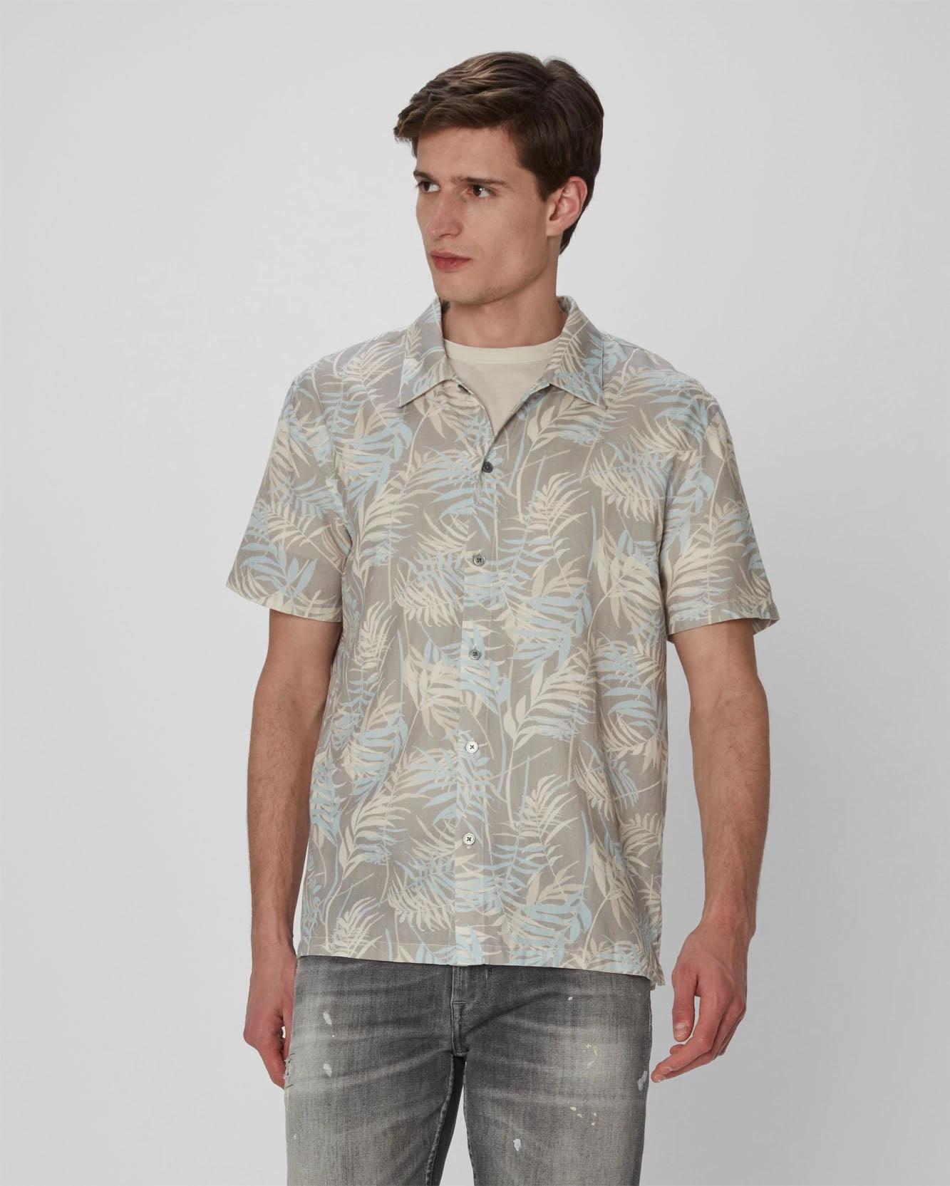 7 For All Mankind Palm Print Camp Shirt In Indigo 3 7 For All Mankind Palm Print Camp Shirt In Indigo
