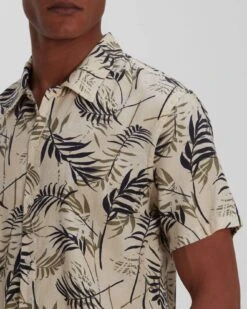 7 For All Mankind Palm Print Camp Shirt In Tea -Sleek Fit Style 7M511C80 TPL 04