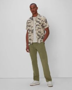 7 For All Mankind Palm Print Camp Shirt In Tea -Sleek Fit Style 7M511C80 TPL 05