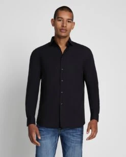 7 For All Mankind Long Sleeve Poplin Shirt In Black