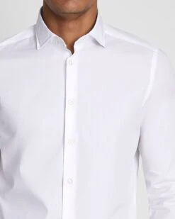 7 For All Mankind Long Sleeve Poplin Shirt In White -Sleek Fit Style 7M543M21 WHT 3