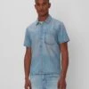 7 For All Mankind Short Sleeve Camp Collar Denim Shirt In Midpines 2 7 For All Mankind Short Sleeve Camp Collar Denim Shirt In Midpines -Sleek Fit Style 7M906882 MDP 01