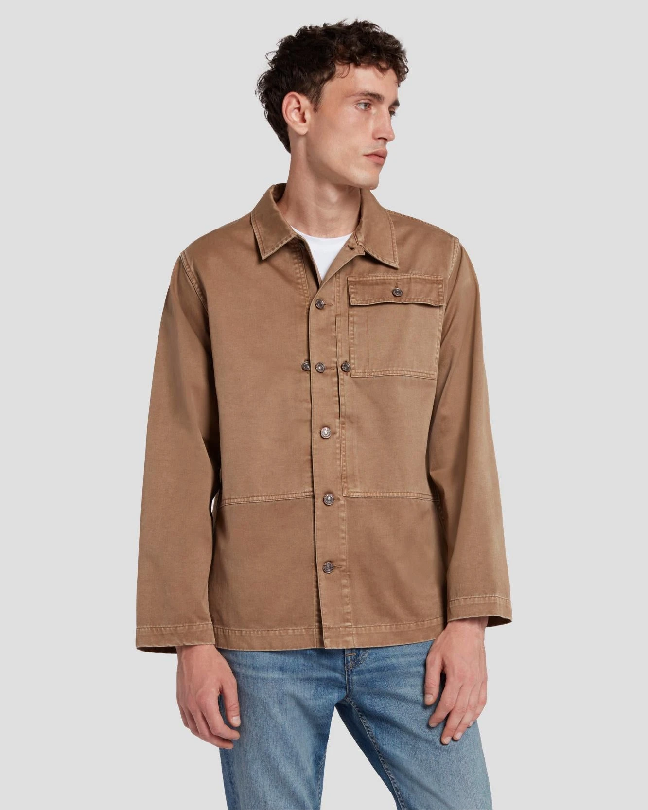 7 For All Mankind Military Overshirt In Sand 3 7 For All Mankind Military Overshirt In Sand