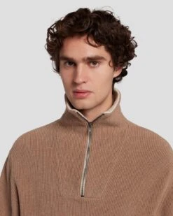 7 For All Mankind Half Zip Sweater In Sand 12 7 For All Mankind Half Zip Sweater In Sand -Sleek Fit Style 7MHZMK03 SOW 5