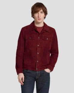 7 For All Mankind Suede Western Jacket In Burgundy
