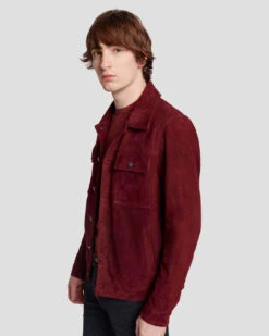 7 For All Mankind Suede Western Jacket In Burgundy -Sleek Fit Style 7MSEMH20 BDY 5